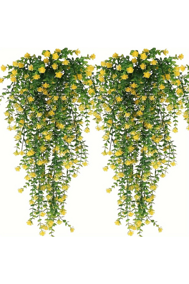 3pcs YELLOW 3pcs, Artificial Hanging Plants Fake Hanging Plant Faux Eucalyptus Leaf Greenery Vine Ou