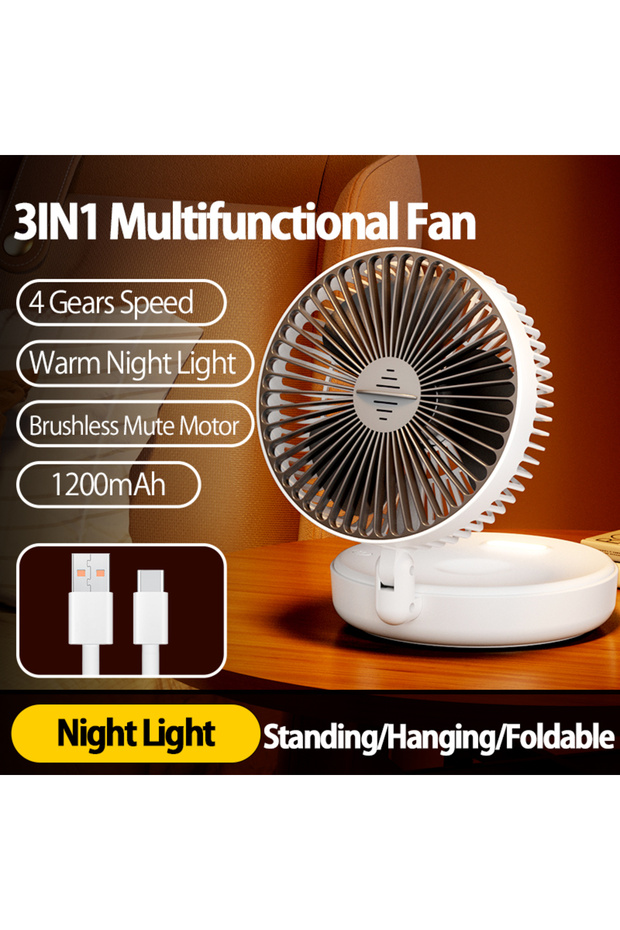 1200mAh White 2024 New Style Small Portable Fan Rechargeable Wall Mounted Fan 90° Foldable Desktop F