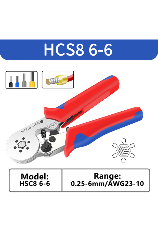 HSC8 6-6 Ferrule Crimping Tool HSC8 6-4/6-6 Electrical Crimper Plier For Wire End Crimp Tube Termina