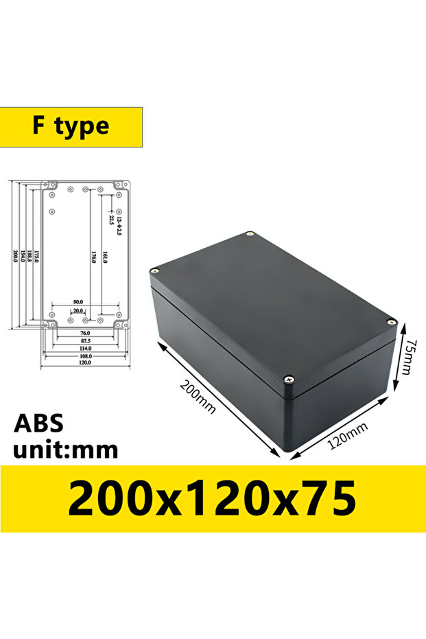 FB200X120X75 صندوق بلاستيكي أسود مقاوم للماء خارجي، حافظة أدوات إلكترونية للمشروع الكهربائي