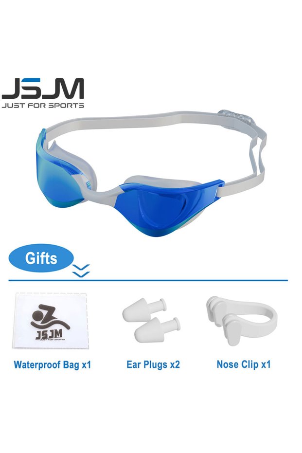 White Blue JSJM Professional Adult Anti-Fog Swimming Goggles Men Women With HD Wide-Angle Lens Wate