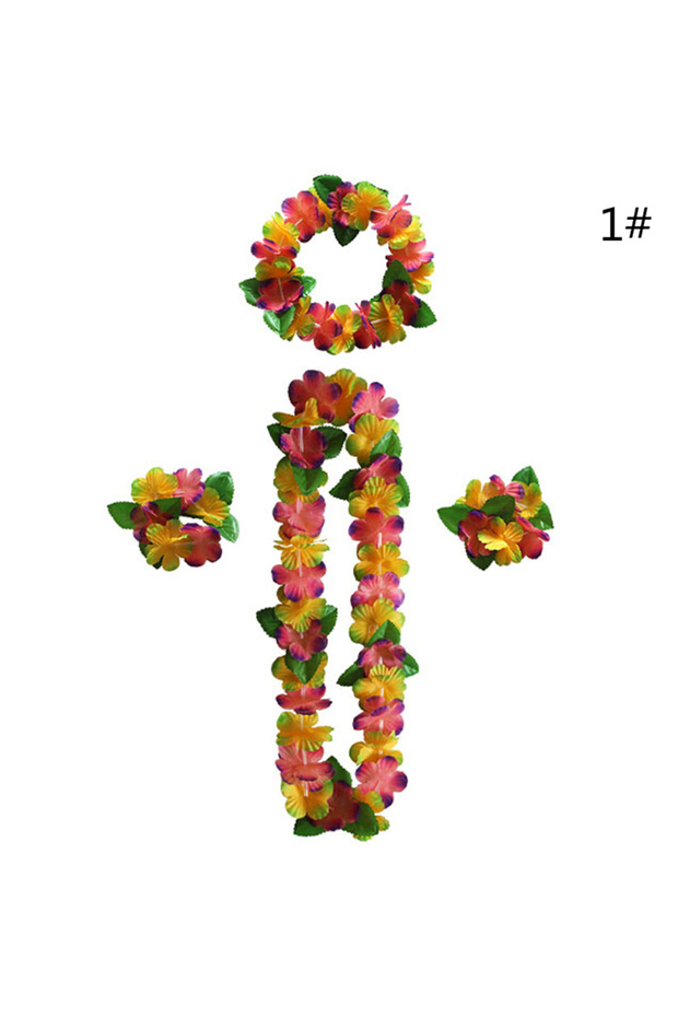 A 4pcs/Set Artificial Hawaiian Flower leis Garland Necklace DIY Party Decor Decoration Fancy Dress .