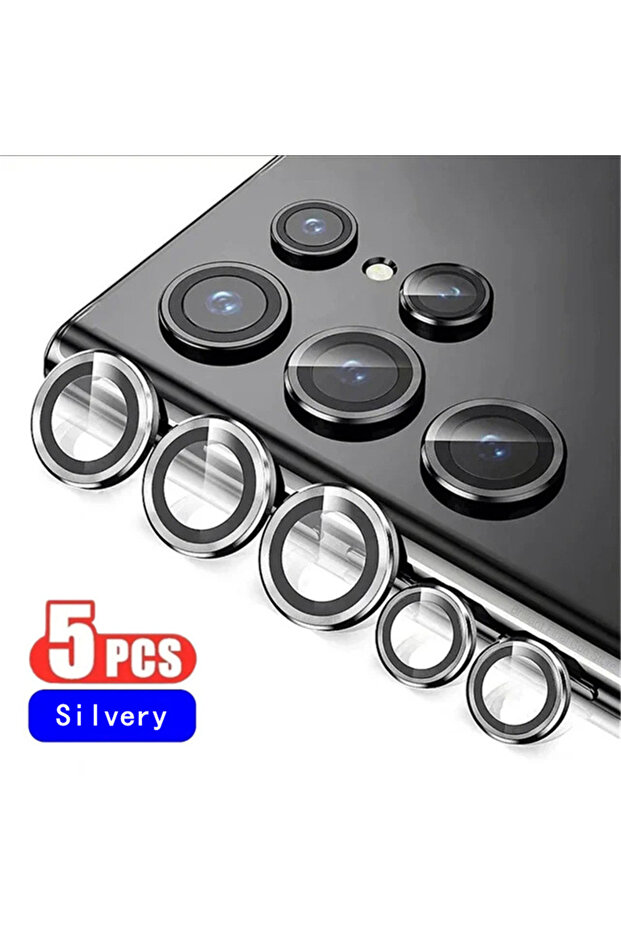 S25 Ultra Silver 5Pcs/1Set Metallic Luster Lens Protector Cover For S25 S24 S23 S22 Ultra Full Pro