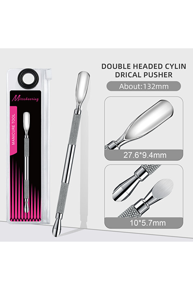 06 Double-ended Circle Beveled Head Cuticle Pusher Remover Stainless Steel Nails Files Manicure Stic