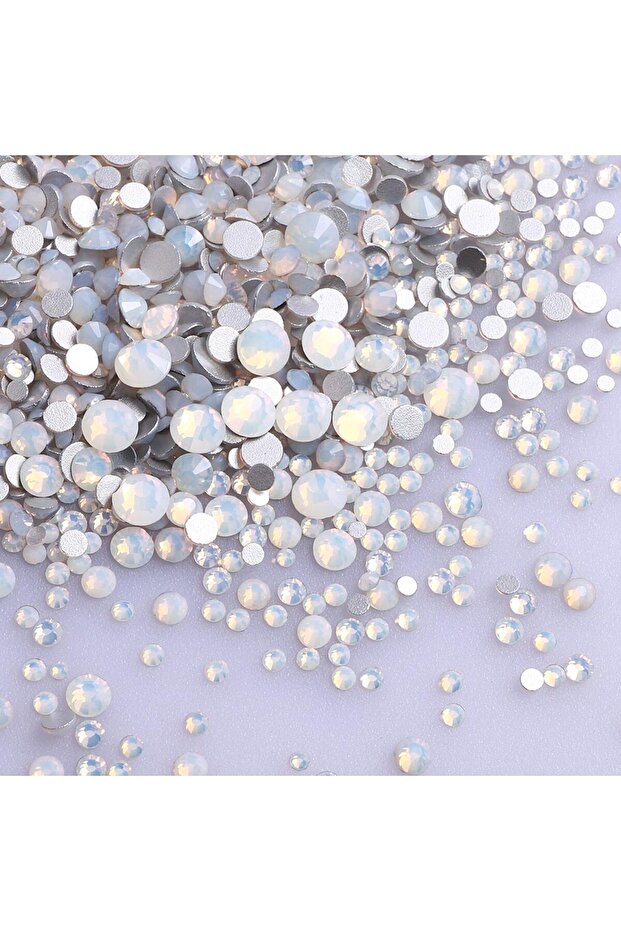 White Opal 1440Pcs Mix Size Round Glass Flatback Rhinestone Glitter Yellow Glue On Stones Red Non Ho