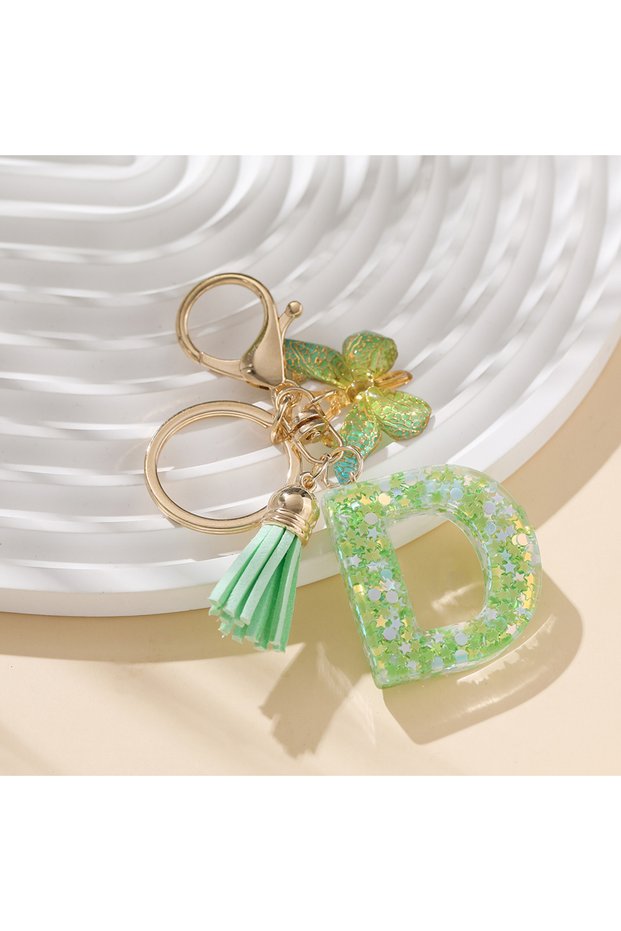 D 1pc Cute Color Initial Letter A-Z Resin Green Butterfly Lobster Key Ring Key Chains DIY Crafts Jew