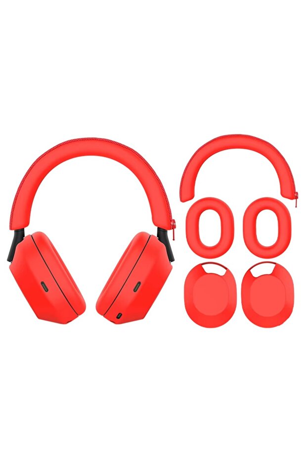 غطاء حماية من السيليكون الأحمر متوافق مع سماعات الرأس WH-1000XM5، غطاء رأس، غطاء أذن ...