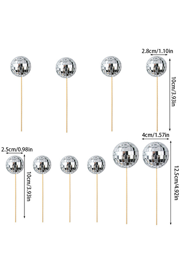 10pcs mix Mirror Ball Cake Decoration Silver Disco Ball Cake Topper Retro Disco Prom Club Party Cupc