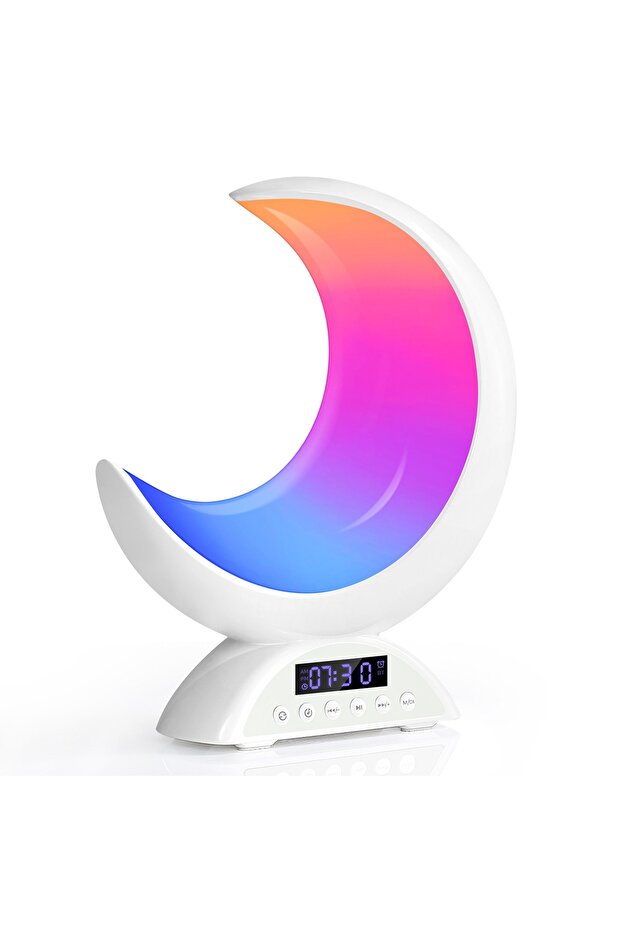White B Cute Moon Mood Light Touch Dimming with Clock RGB Color Changing Light Bluetooth Speaker Mu
