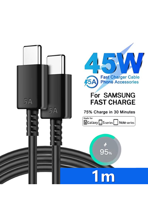 كابل شحن فائق السرعة 1 متر 5 أمبير 45 وات مزدوج USB C لهاتف S21 S22 S23 FE S24 S25 Plus Note 20 ...