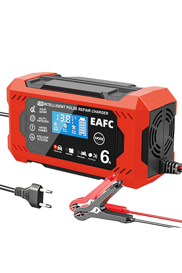 red 101187-Red Car Battery Charger 6A 12V Car and Motorcycle Battery Charging Device Lead-acid Batte