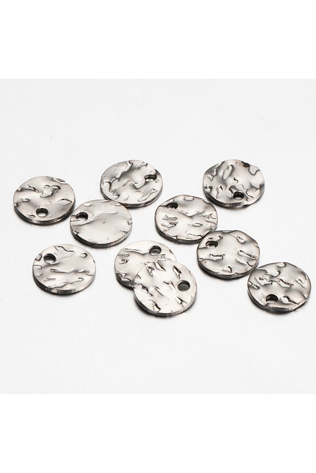 10mm-10pcs Steel color 10pcs Stainless Steel Round Hammered Charms Pendant for Jewelry Making DIY