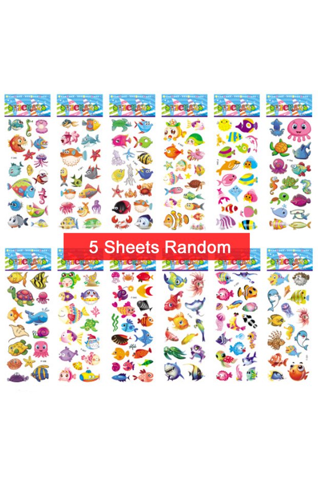 5 KT Fish Stickers 5 Sheets Kids Stickers Puffy Stickers for Children Birthday Christmas New Year Gi