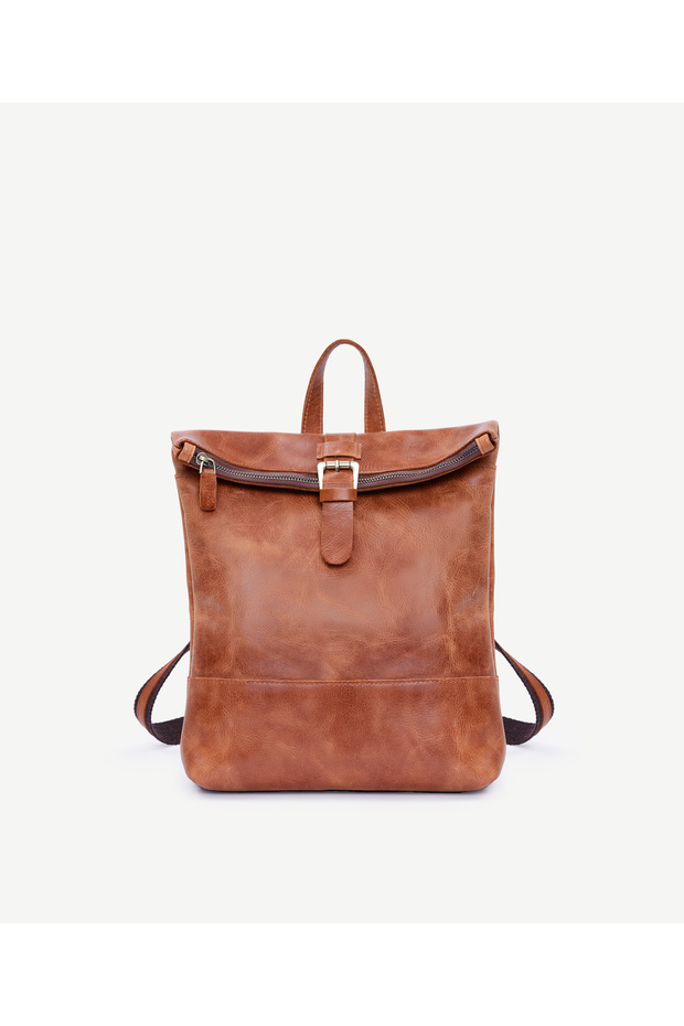 Leather Backpack with Fold Detail