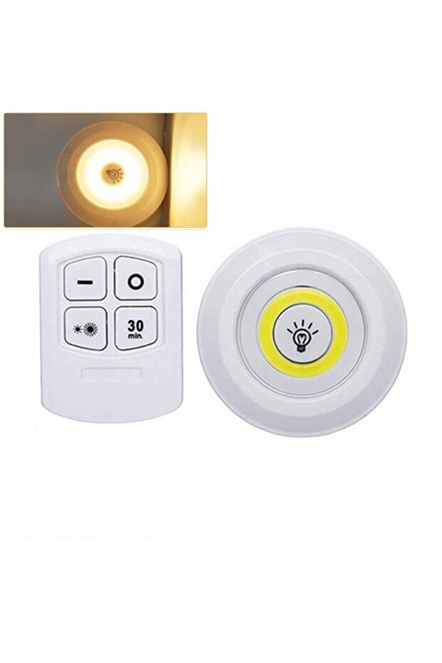 مصباح LED أبيض دافئ 1 فائق السطوع من نوع Cob أسفل الخزانة بقوة 5 وات مع جهاز تحكم عن بعد لاسلكي قابل للتعتيم لخزانة الملابس