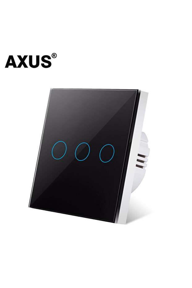 مفتاح لمس ثلاثي أسود من AXUS EU يعمل بجهد كهربائي AC100-240V، لوحة إضاءة خلفية LED، زجاج كريستالي مقوى، مصباح جداري
