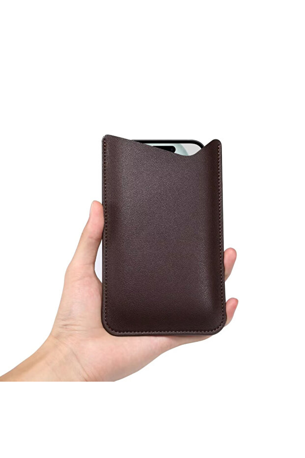 18 CM-10.5 CM Coffee Universal PU Leather Fabric Mobile Phone Bag For iPhone 16 15 14 13 12 Pro Max