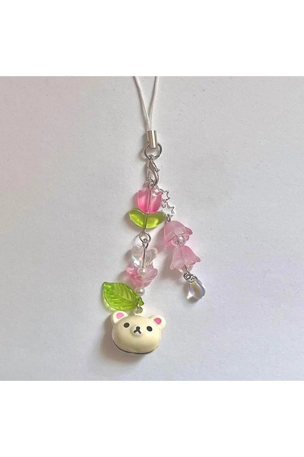 C Cute Bear Strawberry Beaded Phone Chain Y2K Coquettish Fairytale Lily Of The Valley Keychain Handb
