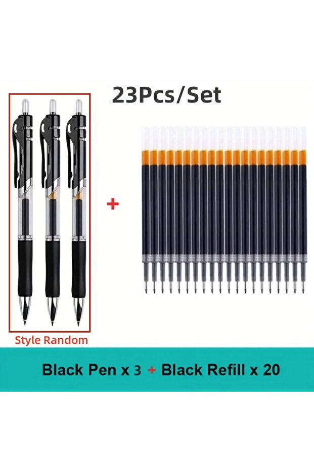23pcs Black set 23pcs Retractable Ballpoint Pen Large Capacity 0.5mm Ballpoint Pen Black/Red/Blue Re