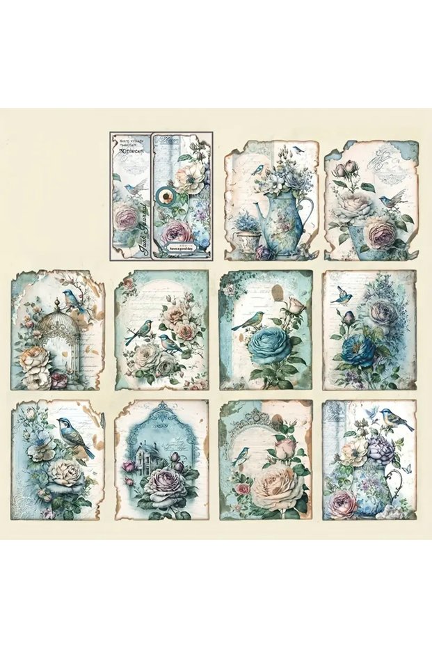 C 30pcs Vintage Scrapbook Paper Retro Aesthetic Decorative Materials, Flowers Birds,For Planner Jun.