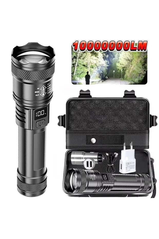 S384-SET LED Flashlight Rechargeable Torch High Power Strong Light Flashlight Long Range Tactical Zo