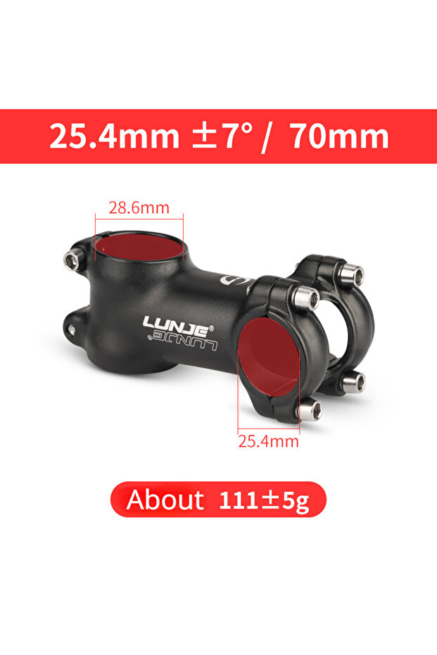 25.4x70mm 7Degree 7° Bicycle Handlebar Stem 25.4/31.8mm Ultralight Mountain Road Bike Stem 50/60/80/
