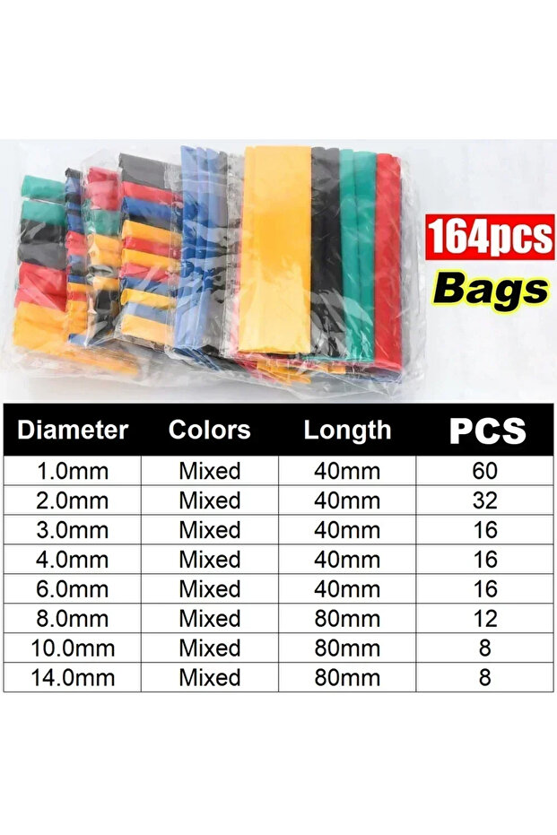 164pcs (bags) Mixed-size Heat Shrink Sleeving Tube Kit Wire Electrical Connection Wire Wrap Cable Pr