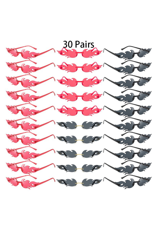 as pciture shows 30 Pairs(15r 15b) 30 Pairs Rimless Flame Shaped Sunglasses Fashion Candy Color Beac