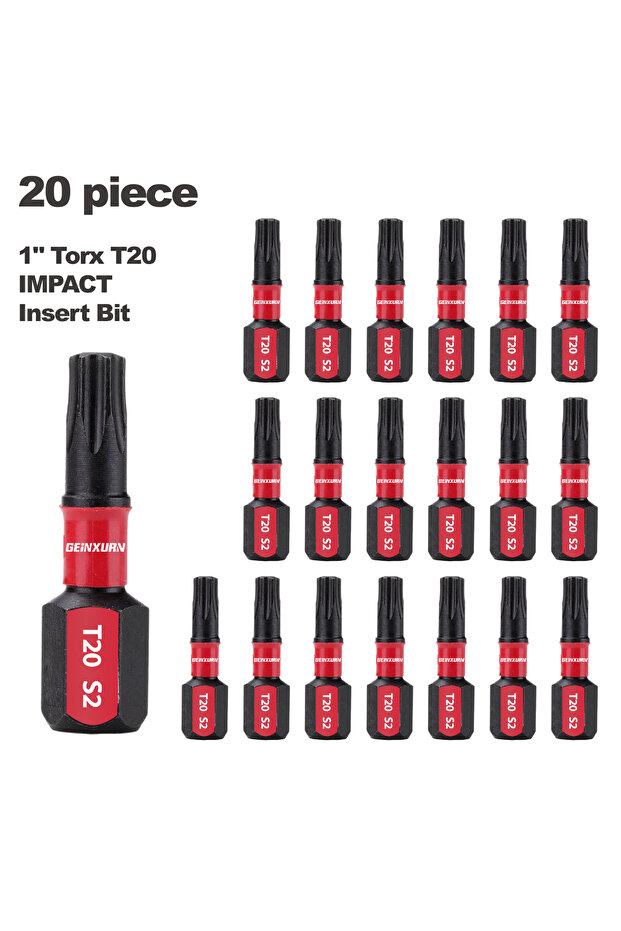 1 بوصة 20 قطعة GEINXURN Impact Tough #20 Torx 1 بوصة. بتات إدخال السائق، بتات طاقة T20 مغناطيسية، S2 Al