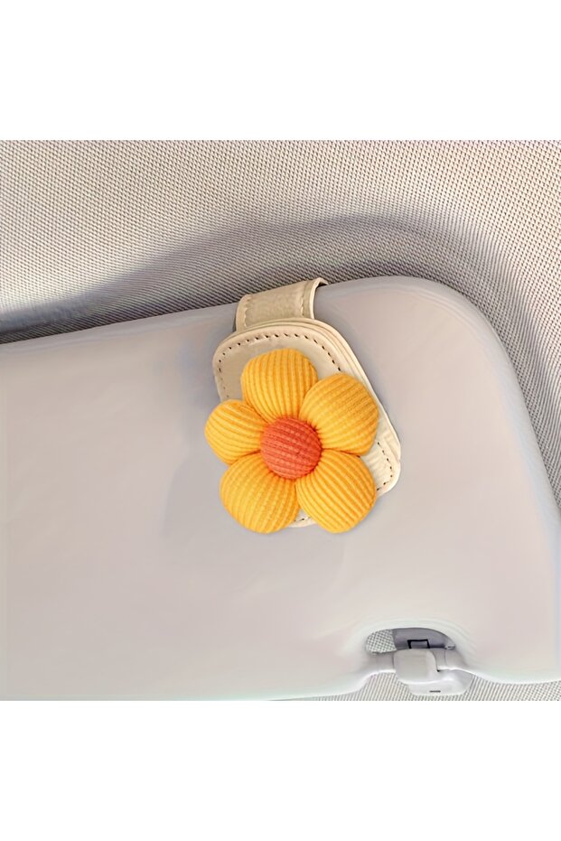 yellow color Magnetic Flower Design Glasses Holder, Car Sun Visor Clip, Multi-Functional Bill Clip E