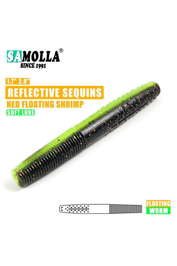 7CM 10PCS A SAMOLLA Floating Worms Bass Fishing Lure Soft Plastic Artificial Bait Ned Wacky Rig Tpe