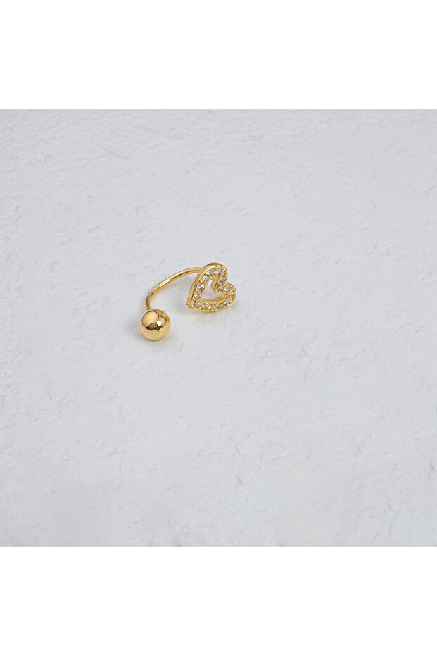 Face Nose Rings & Studs 1Pc-Style 1 1Pc Zircon Heart-Shaped Nose Ring, 14K Gold Plated Stainless Ste