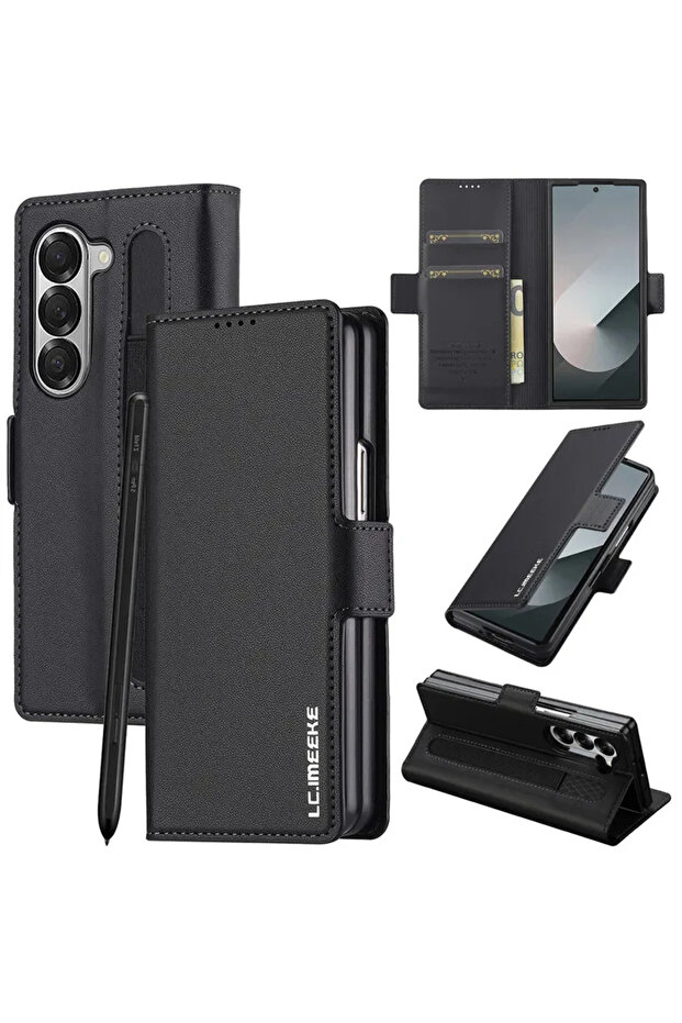 Samsung Z Fold 7 Black Magnetic Flip Leather Phone Case for Z Fold 8 Ultra7 6 5 4 3 5G Fold6 Fold5