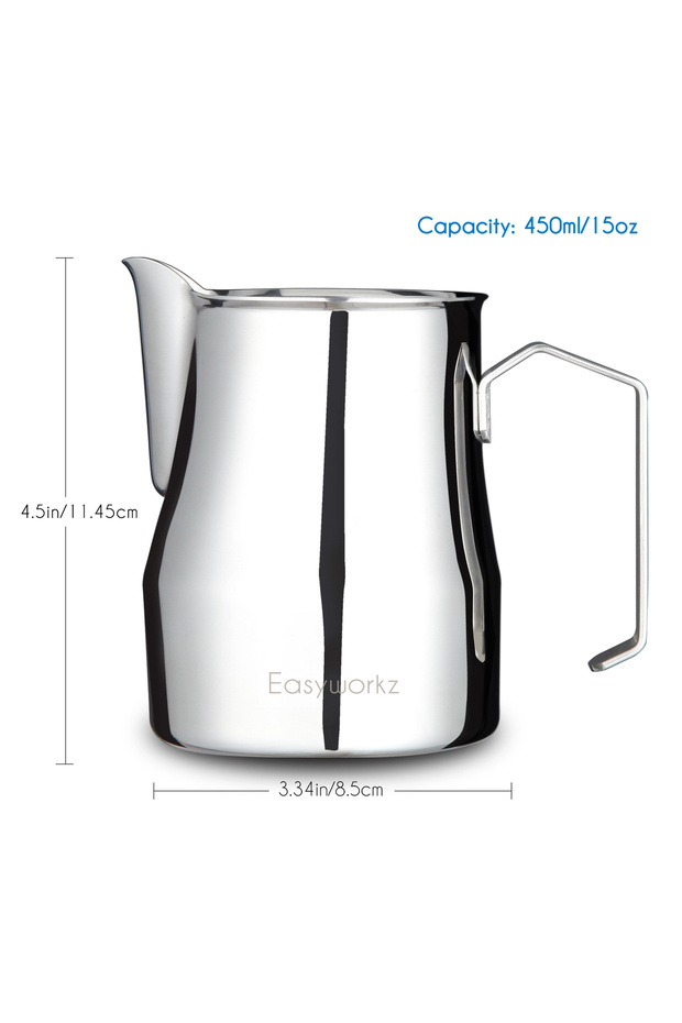 Silver-450ml Easyworkz Espresso Steaming Pitcher Stainless Steel Coffee Frothing Picther Milk Jug Ca