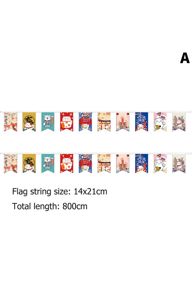 A Japanese Style Lucky Cat Hanging String Flag Sushi Restaurant Bunting Banners Izakaya House Birth.