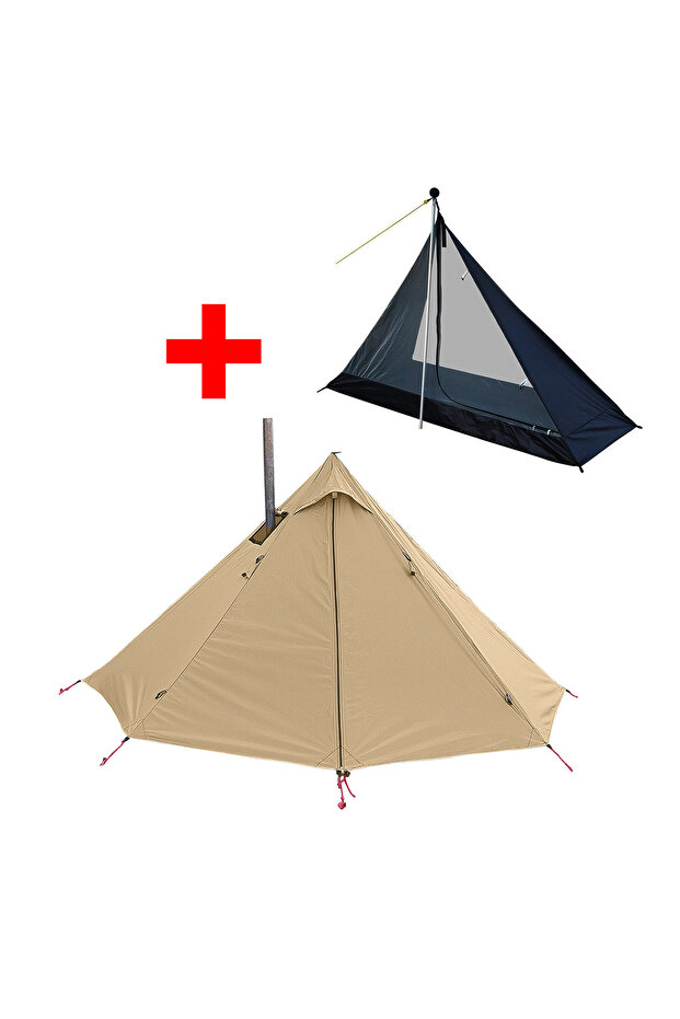 Khaki tent full set Camping Hot Tent with Chimney Window Outdoor Ultralight Tipi Teepee Tent Pyramid