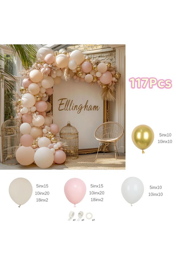 Other BL50505-117Pcs 117Pcs Pink Beige Balloon Garland Arch Kit Gold Balloon Garland Kit for Girls B