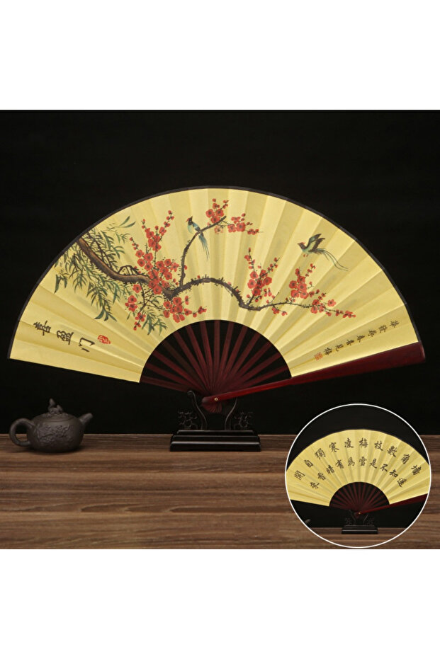 3 33.33CM Chinese Vintage Style Folding Fan Wooden Handle Classical Party Dance Hand Fan Men's And .