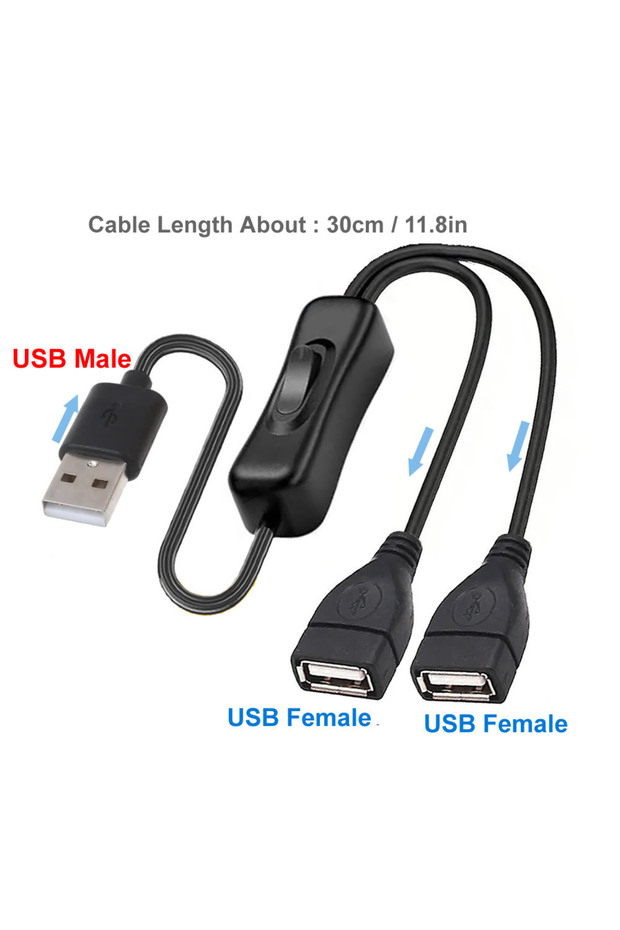 A to 2 A -F 30cm 5V USB Type C Extension Cable with On/Off Switch USB C Male to Female Splitter Char