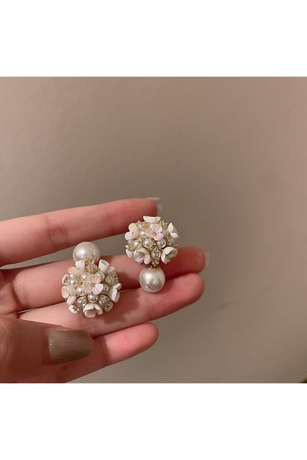 pearl earrings Elegant Imitation Pearl Earrings Women Double Side White Shell Pearl Stud Earrings Ex