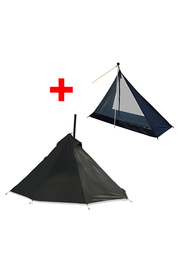 Black tent full set Camping Hot Tent with Chimney Window Outdoor Ultralight Tipi Teepee Tent Pyramid