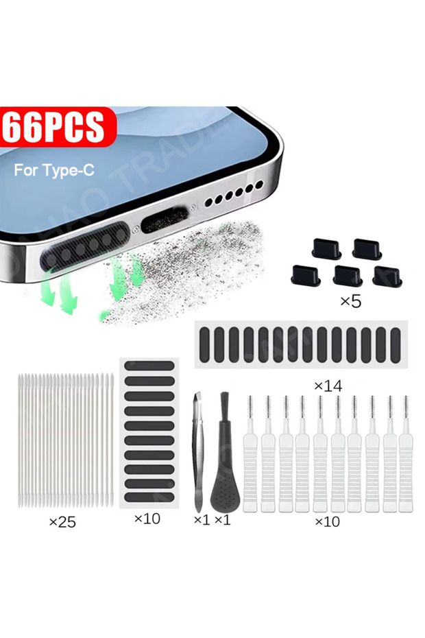 66PCS 66PCS Mobile Phone Speaker Charging Port Cleaning Set Dust Plug for iPhone 16 15 14 Earphones