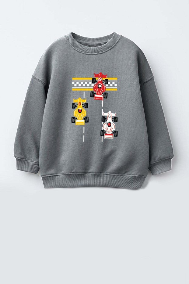 Boy's 3 Thread Fabric Car Printed Cotton Sweatshirt