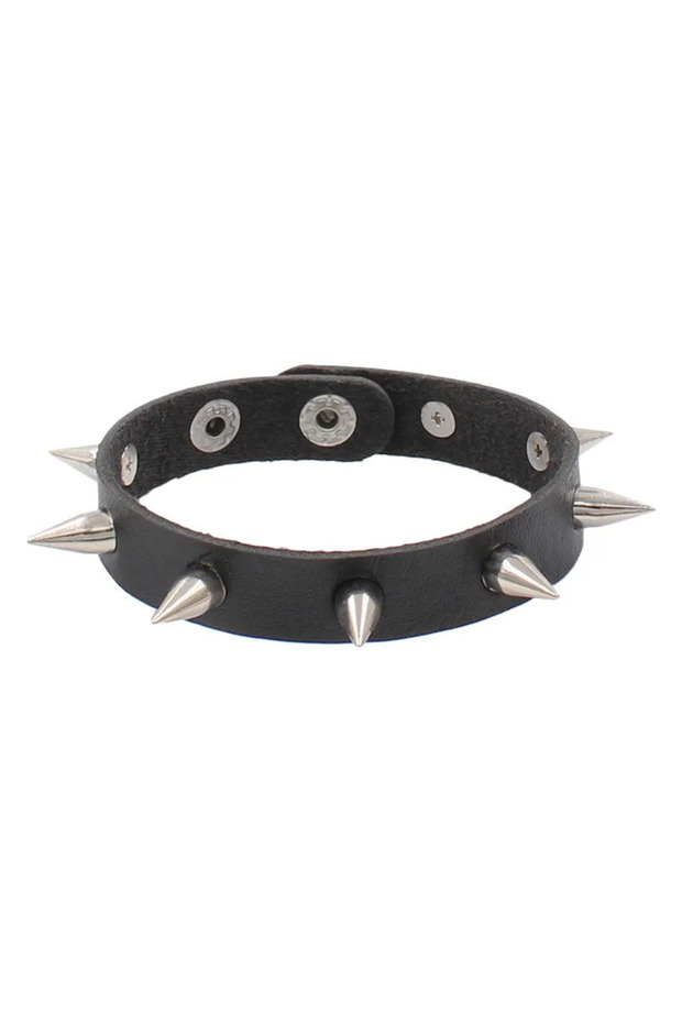 22cm 90s Heart Gothic Spike Bracelet Adjustable Punk Rock Bracelet Black Studded Faux Leather Bracel