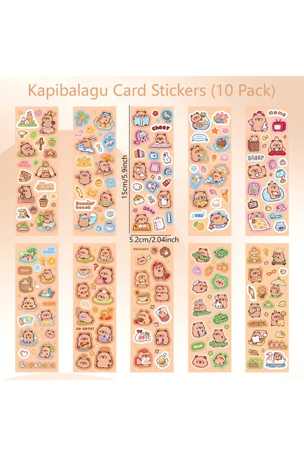 10-Sheets-TZ-130 10 Sheets Cute Panda Kapibala Stickers DIY Decoration School Students Stationery No