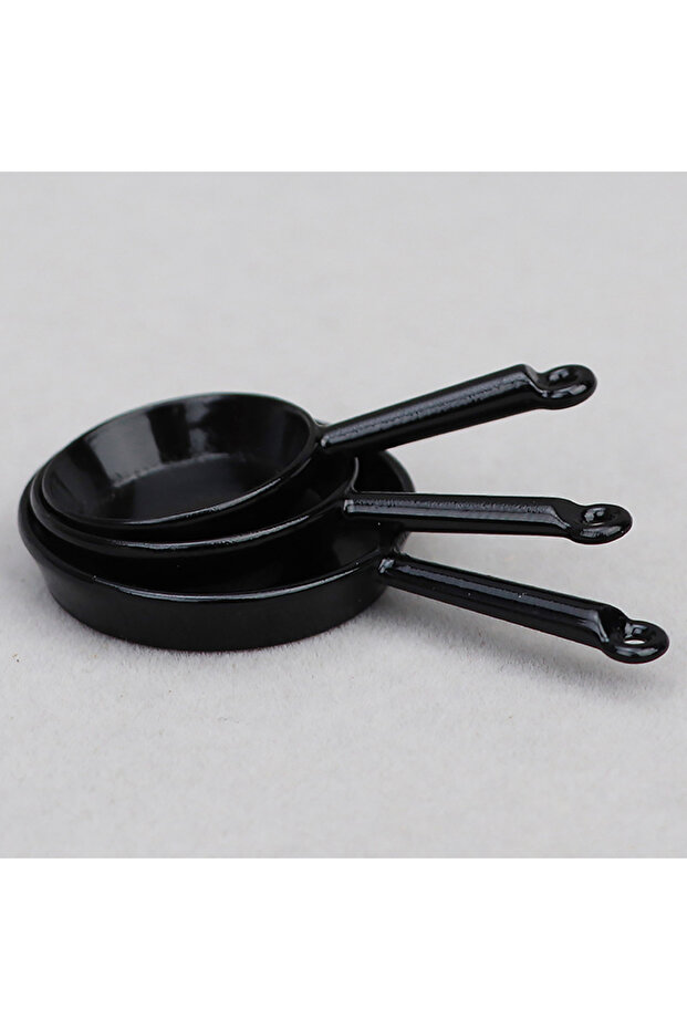 Black 1Set 1:12 Dollhouse Miniature Frying Pan Casserole Metal Cookware Kitchen Model Decor Toy Doll