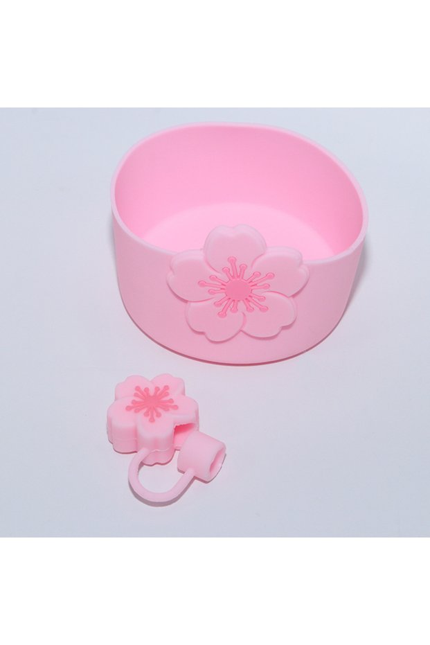 pink flower Protective Silicone Tumbler Boot with Straw Cover Accessories for Stanley Cup Quencher B