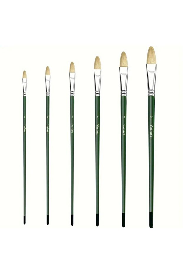 6pcs 6pcs Professional Filbert Paint Brush Set - Natural Chungking Hog Bristles With Long Wooden Han