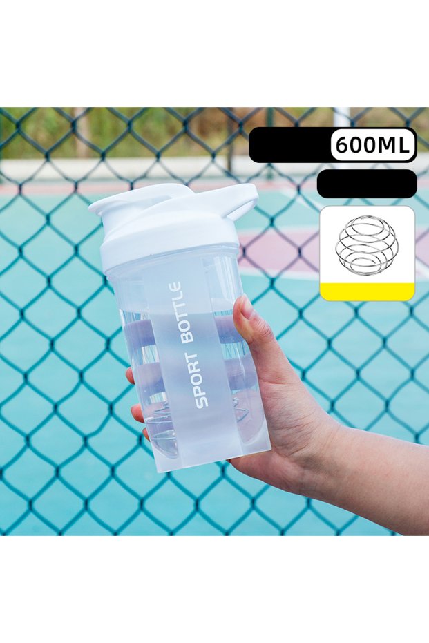 600ml White Portable Protein Powder Shaker Bottle Leak Proof Water Bottle For Gym Outdoor Fitness Tr