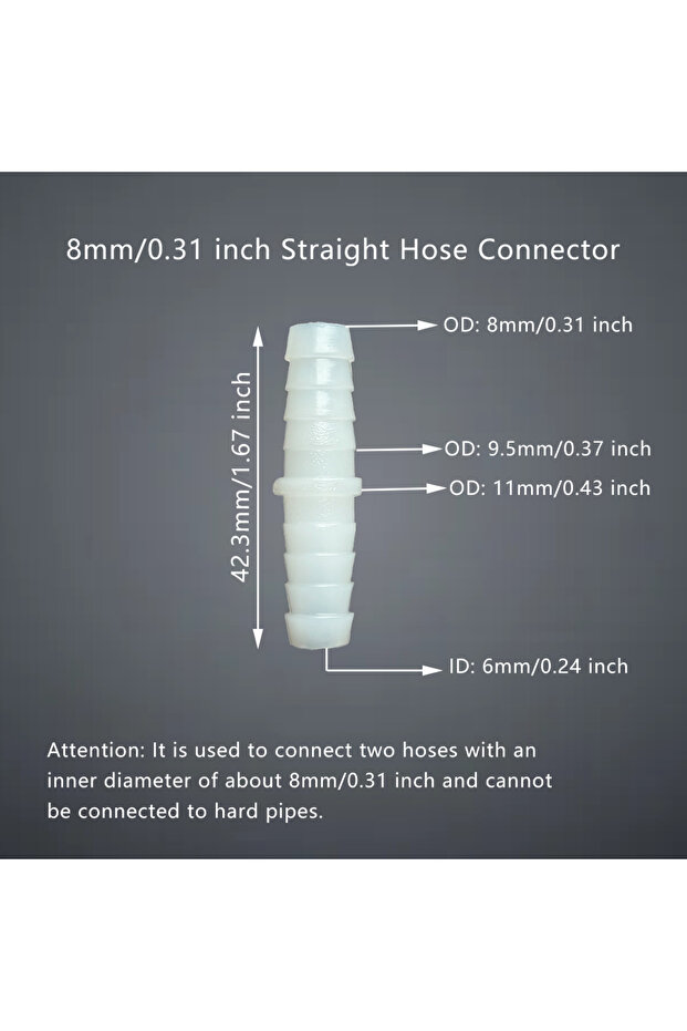 8mm Straight 5Pcs Hose Repair Connector Straight Through extender Equal Diameter Plastic Coupling 5